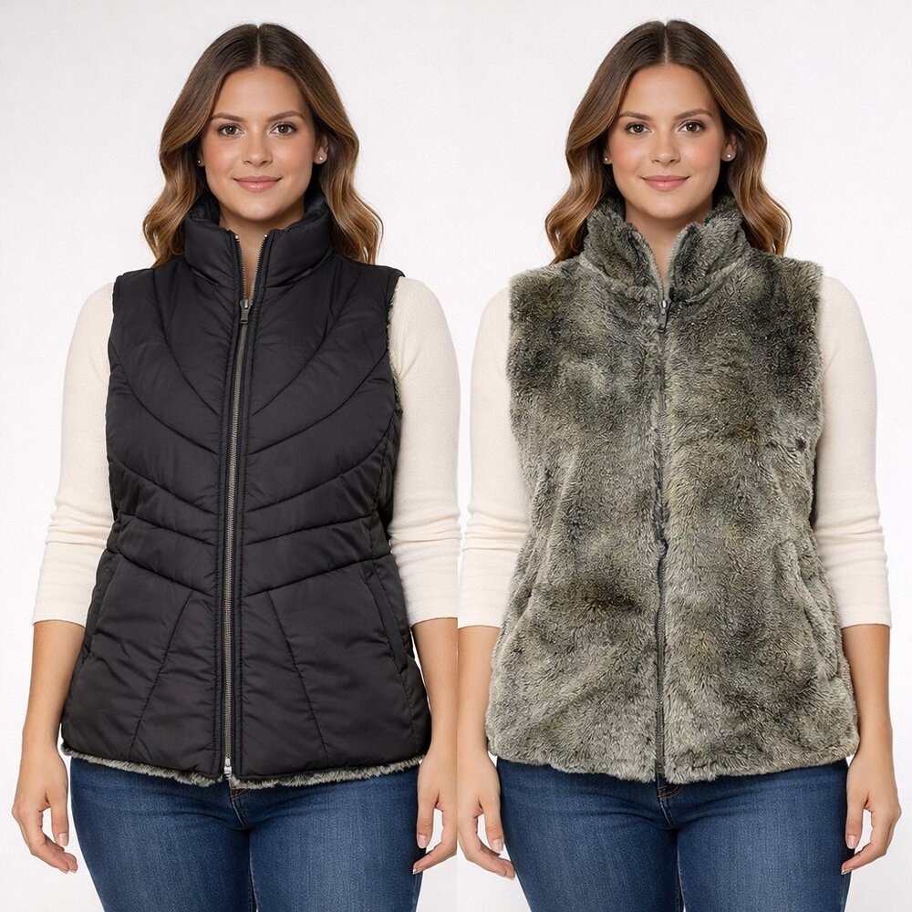 XG Collections Reversible Faux Fur Puffer Vest – Size Small